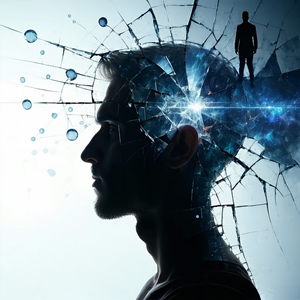 Artistic profile silhouette with fractured, exploding brain imagery and neural networks, representing how emotional abuse reshapes and damages the mind